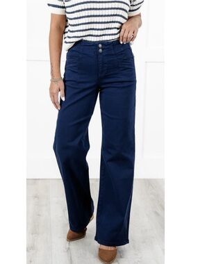 NWT Mica Los Angeles Wide Leg Pants Navy Blue High Rise Trouser Women's Size 29.